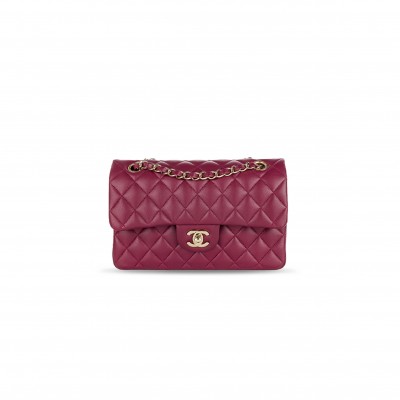 CHANEL MASTER BURGUNDY LAMBSKIN CLASSIC SMALL DOUBLE FLAP BAG (23*14*6.5cm)